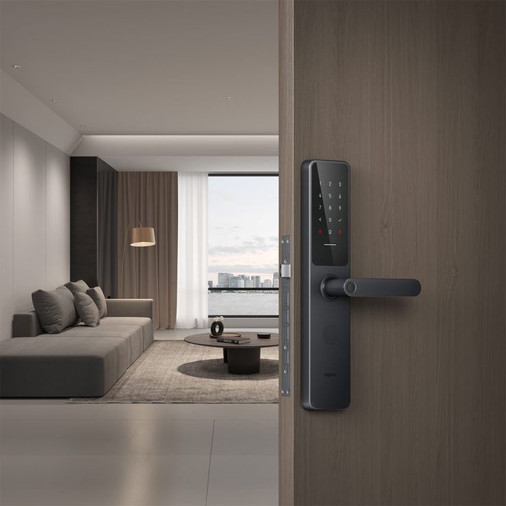 Smart door lock on a wooden door